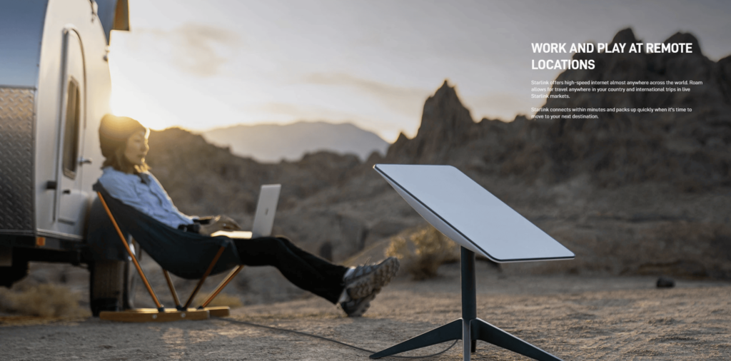 A woman working remotely using Starlink Satellite Internet