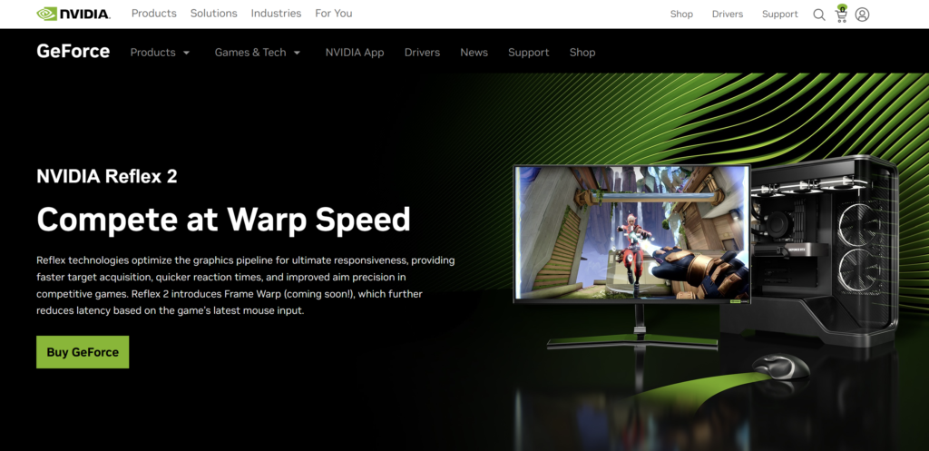 A screenshot from NVIDIA website showing latest tech 