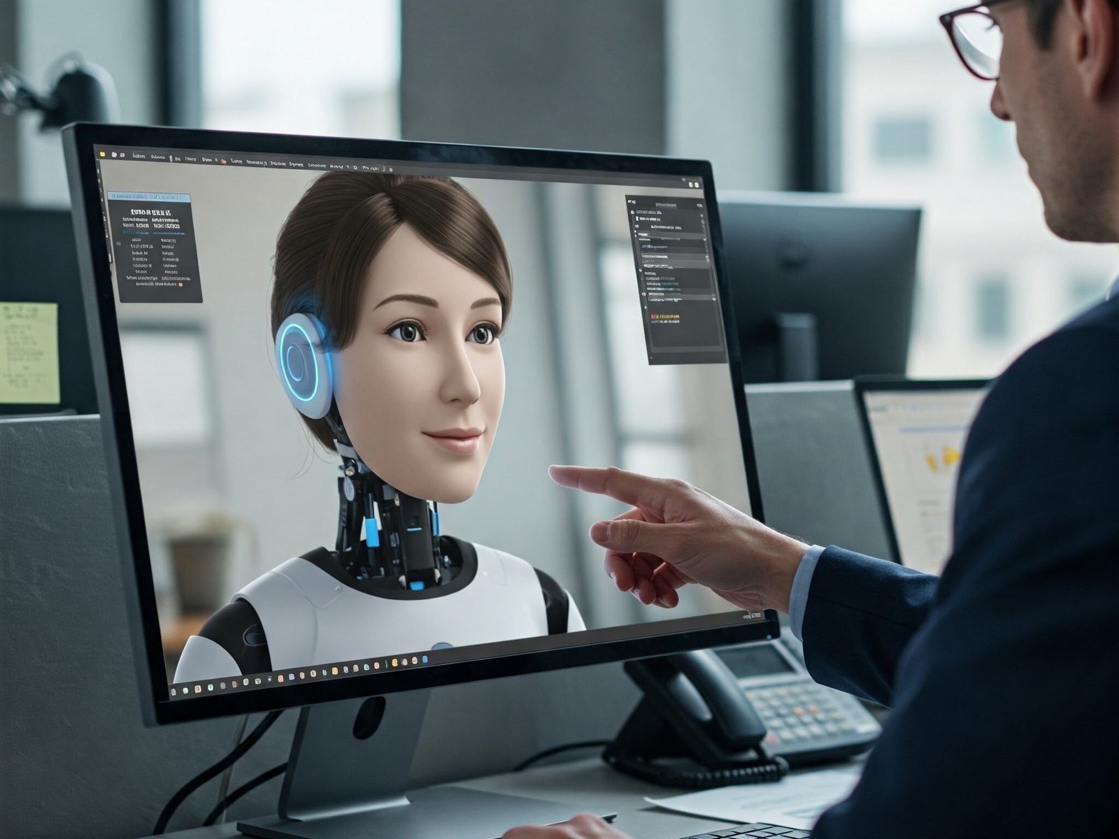 An AI agent on a PC screen assisting a person.